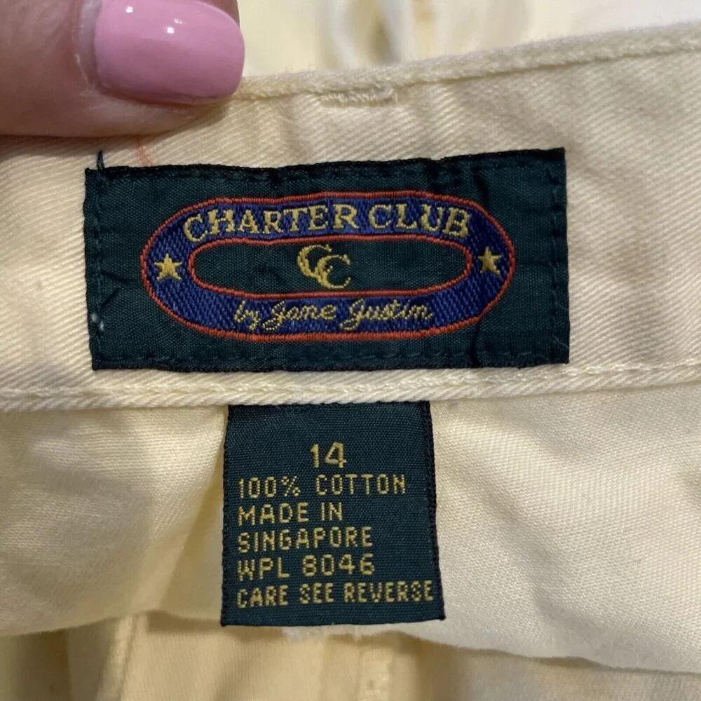 Charter Club Bermuda Twill Shorts Women's 14 Yellow Pleated Cuffed 100% Cotton